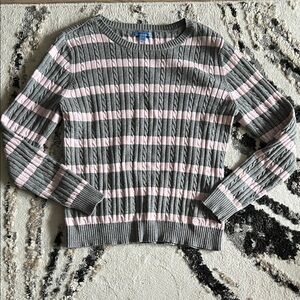 Izod Gray Crewneck Sweater with Pink Stripes